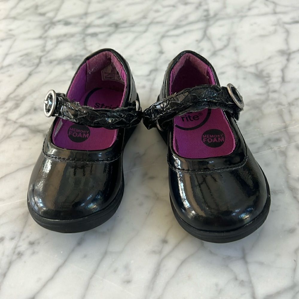 Stride Rite Baby Brielle Black Patent Leather Braided Mary Jane Ballet Flat 4.5